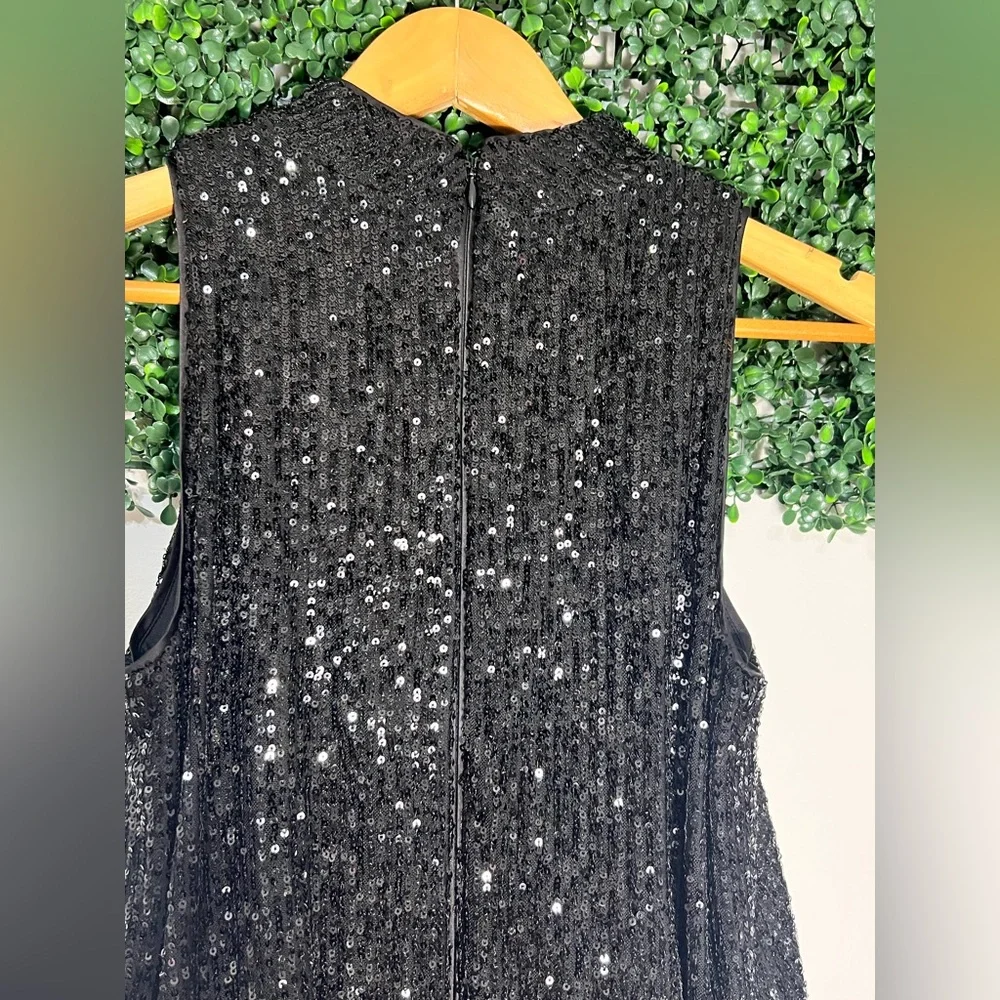 Eliza J Black Sequined Mini Cocktail Party Feather Bottom Dress Size 4 - Picture 8 of 14